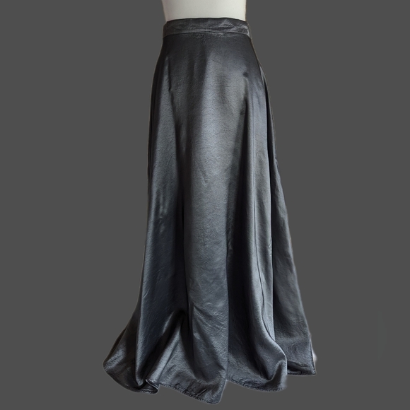 Scarlet Dresses & Skirts - Vintage Formal Floor Length Maxi Skirt Satin Dark Grey Silver Chrome Small/Med